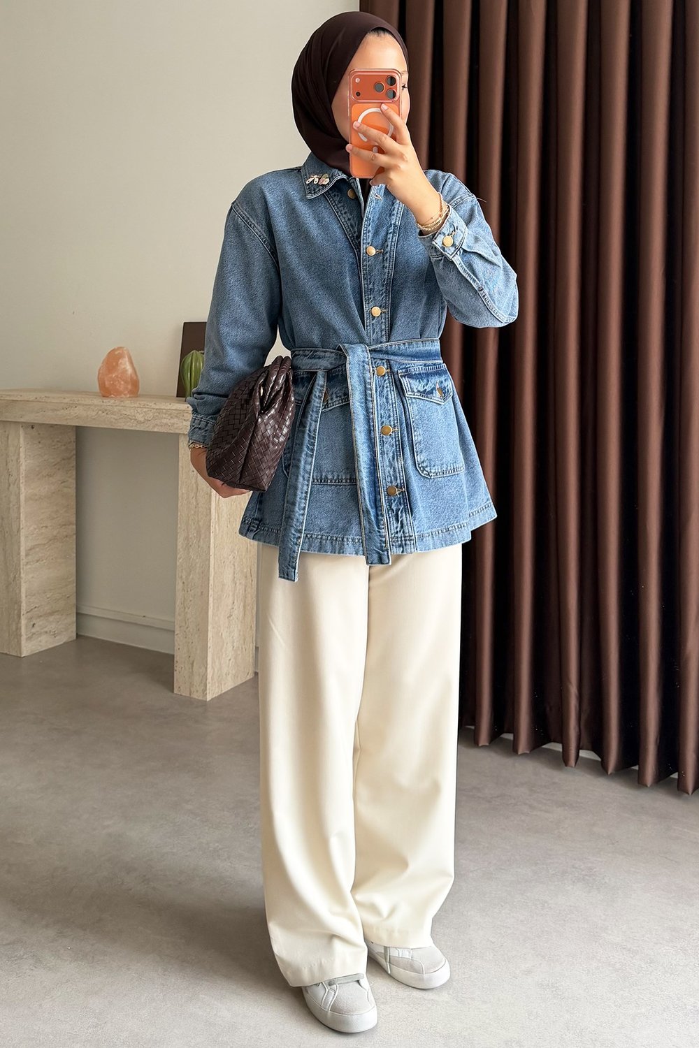 Nakışlı Denim Ceket - Açık Kot
