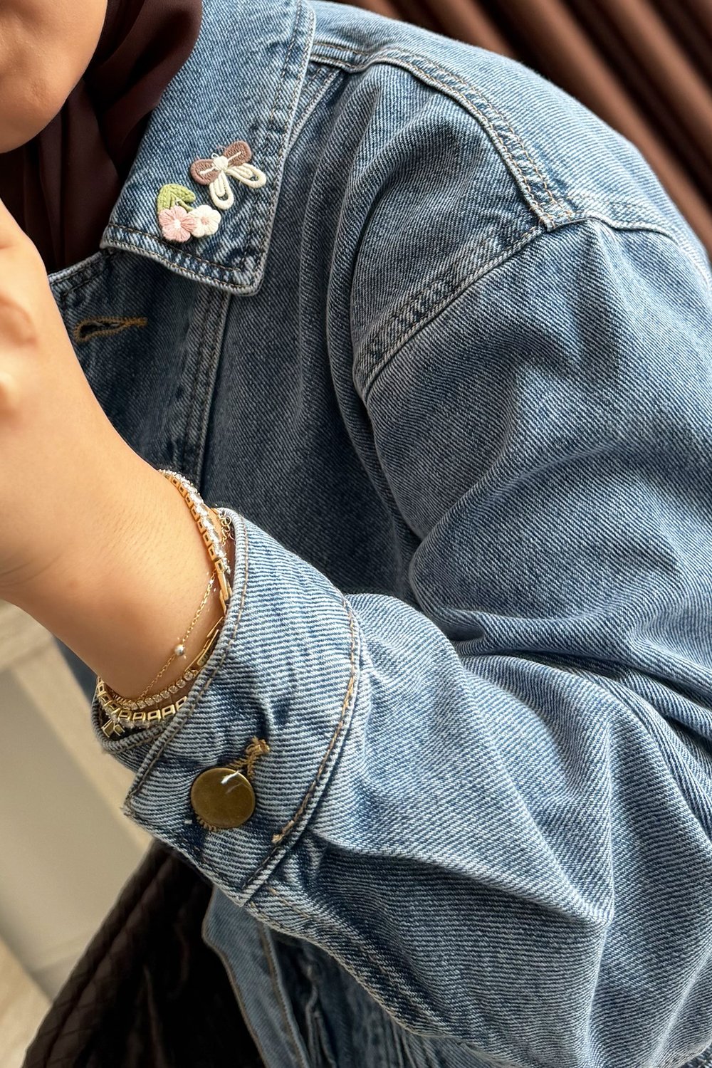 Nakışlı Denim Ceket - Açık Kot