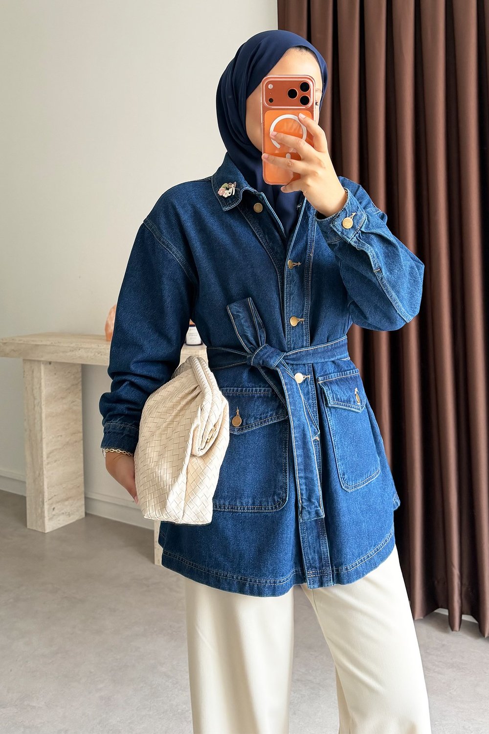 Nakışlı Denim Ceket - Koyu Kot