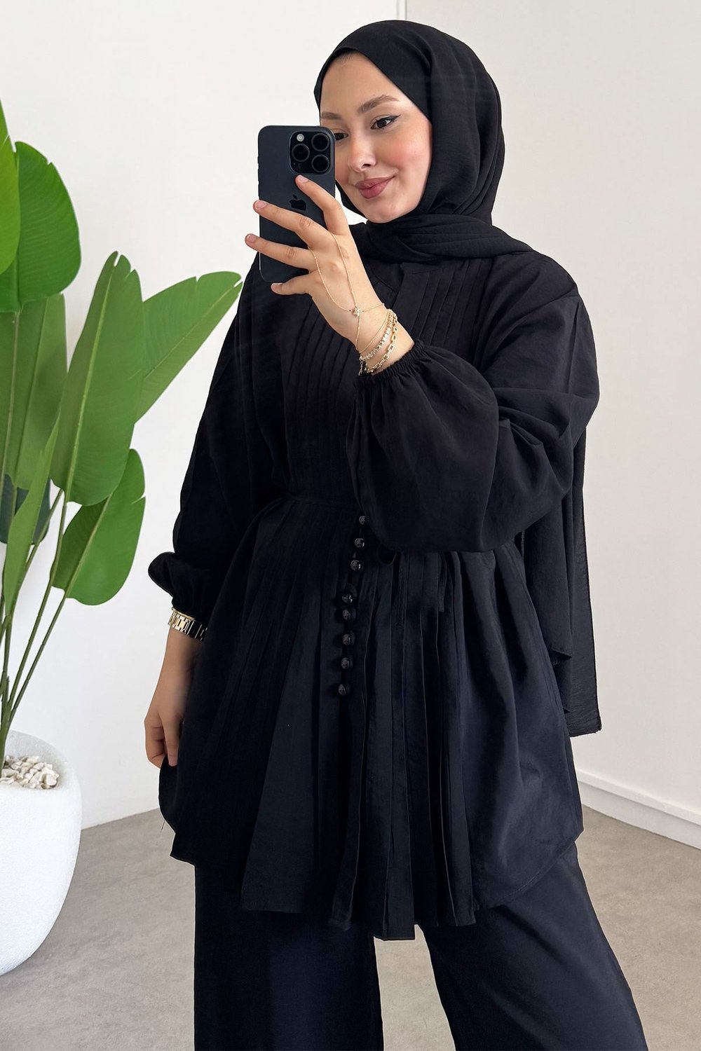 Nervürlü Modal Takım - Siyah