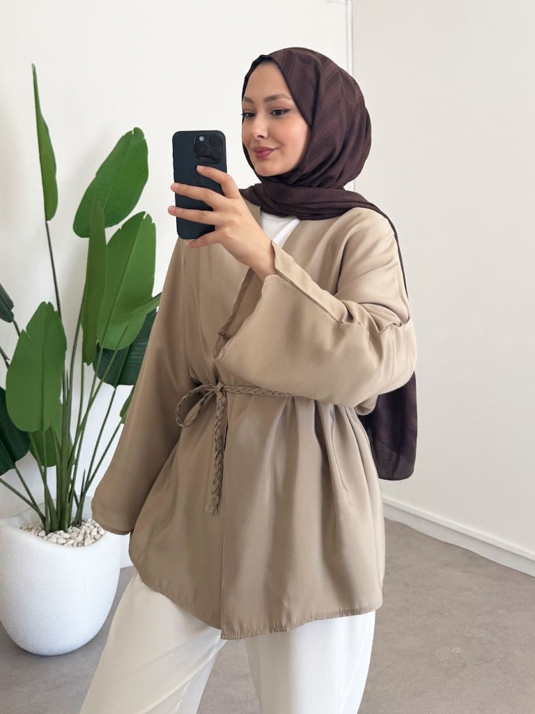 Örgü Kemer Kimono - Olive