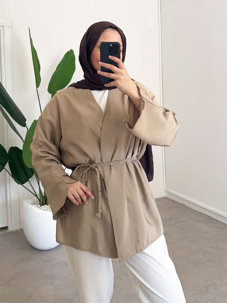 Örgü Kemer Kimono - Olive