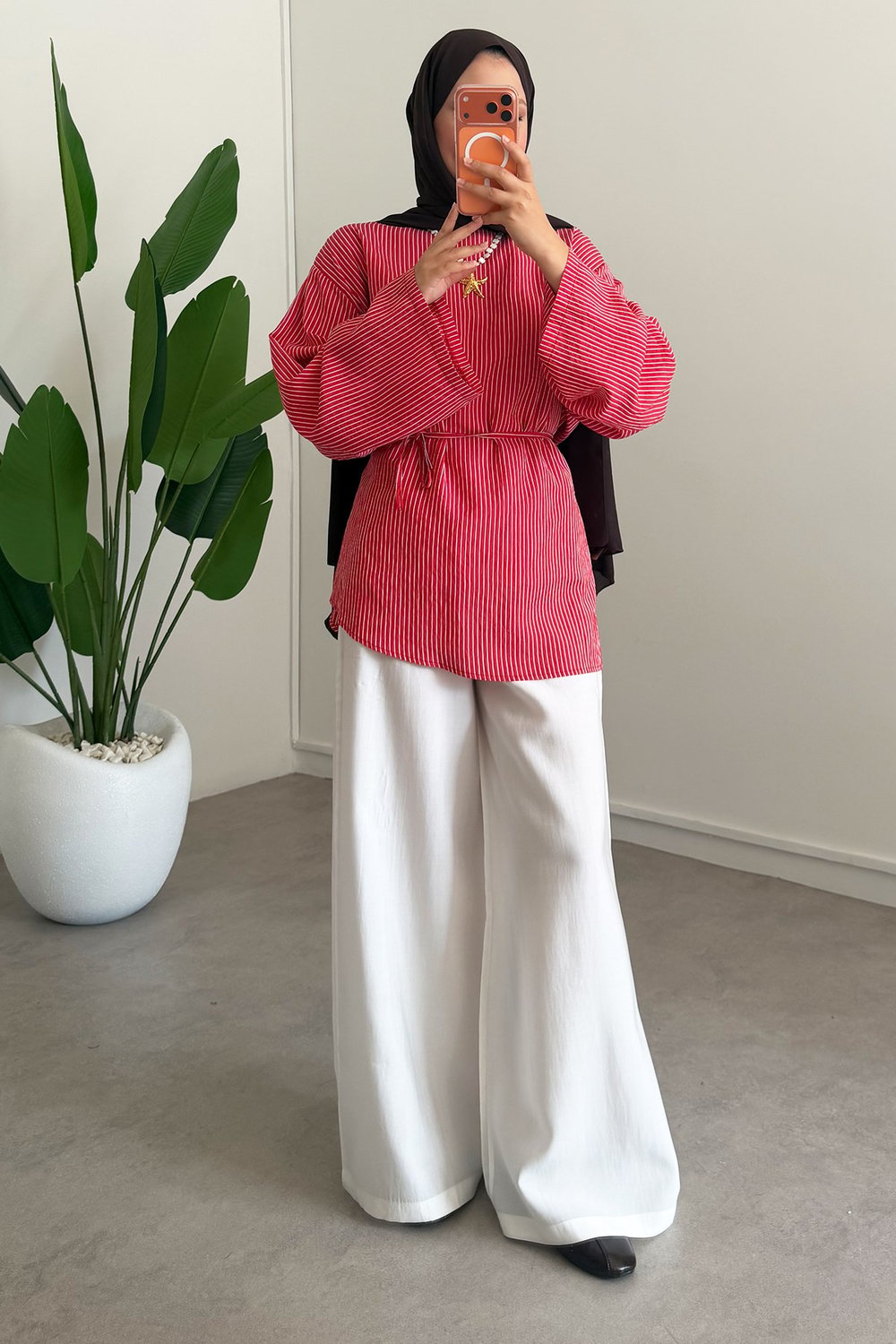 Oversize Biyeli Tunik - Kırmızı