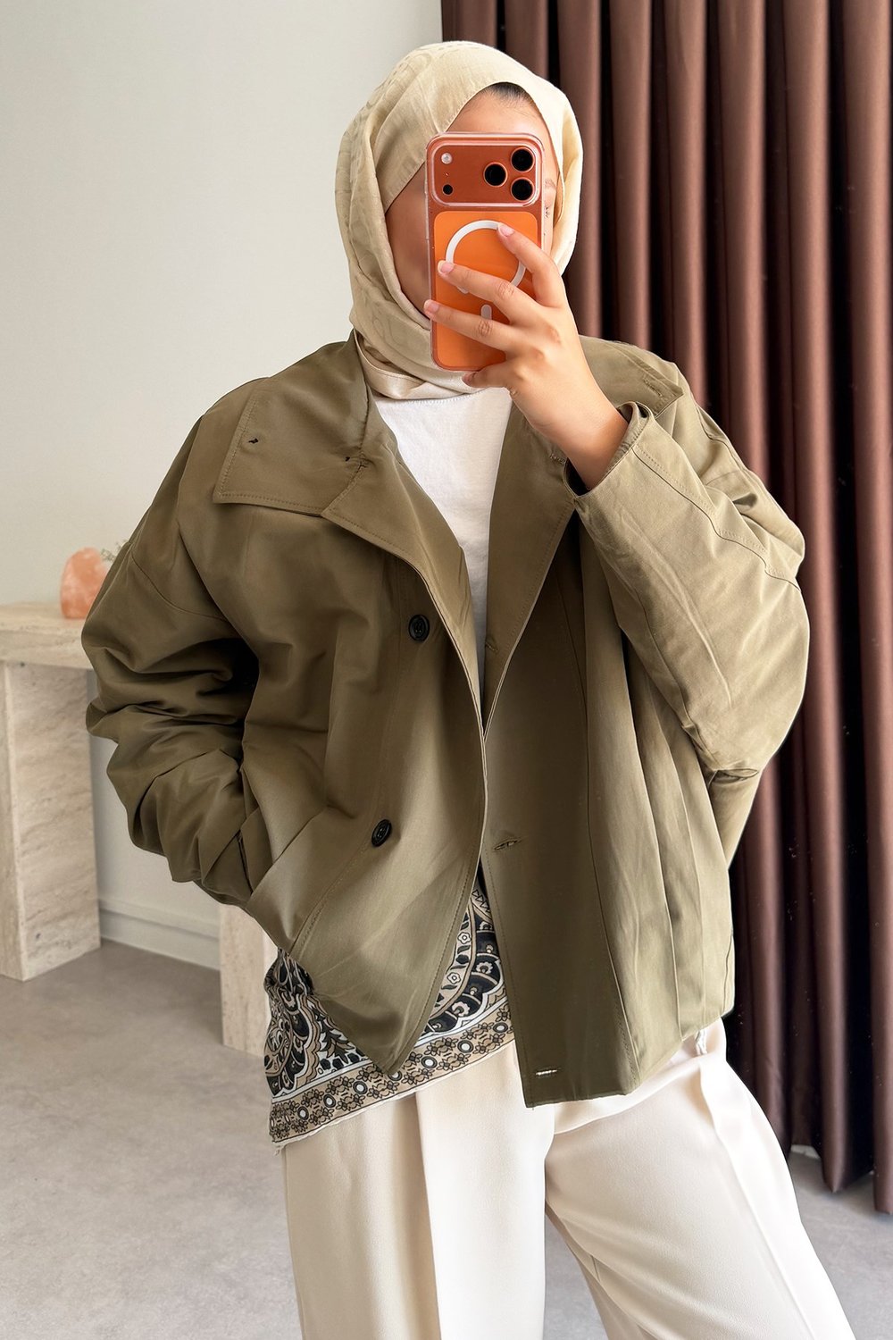 Oversize Pileli Trençkot - Haki