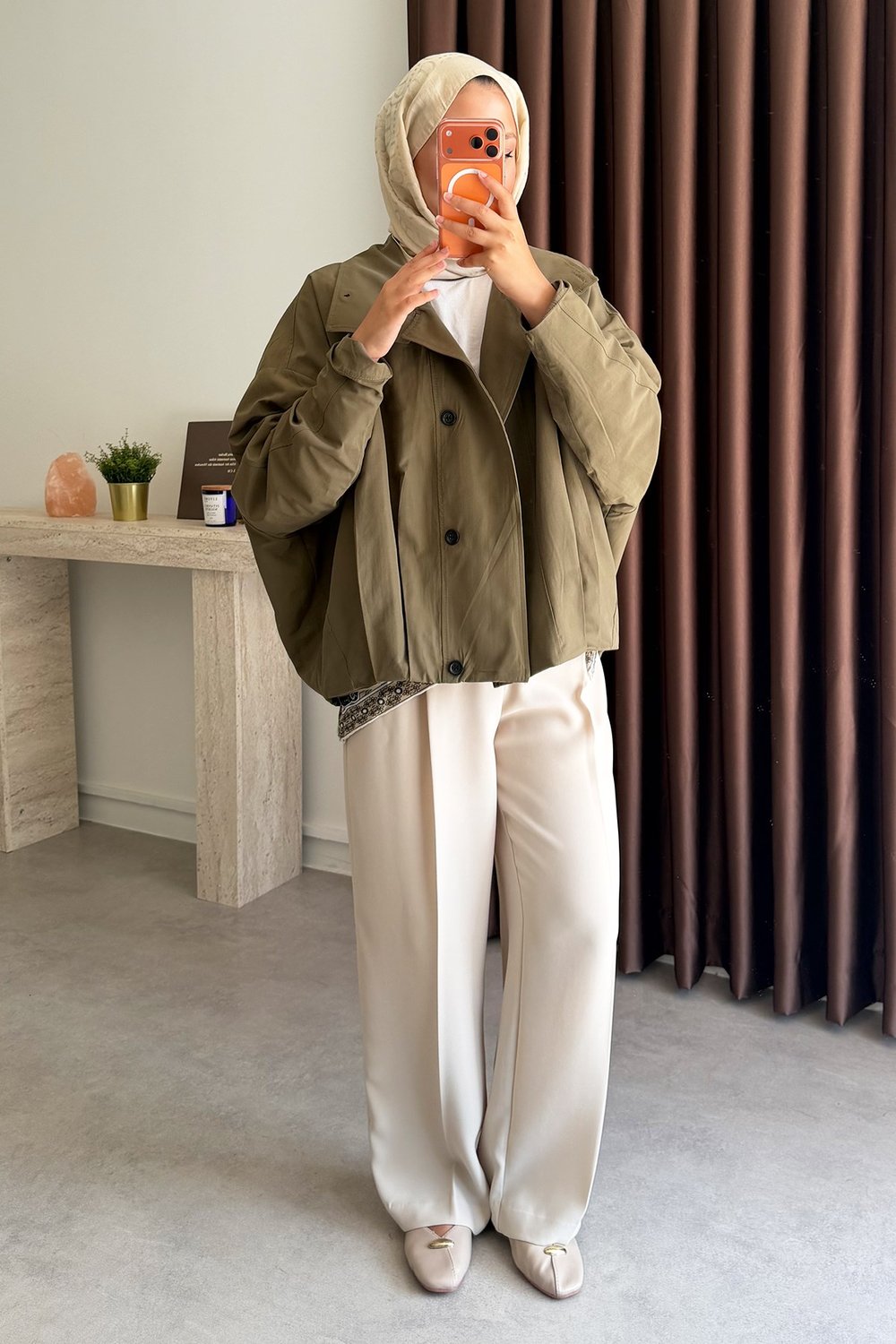 Oversize Pileli Trençkot - Haki