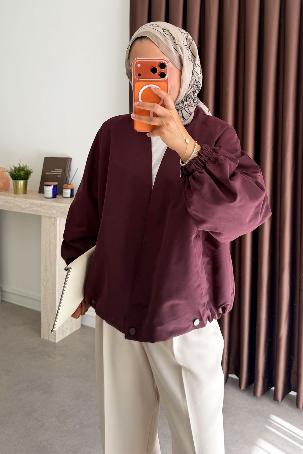 Pamuklu Bomber Ceket - Bordo