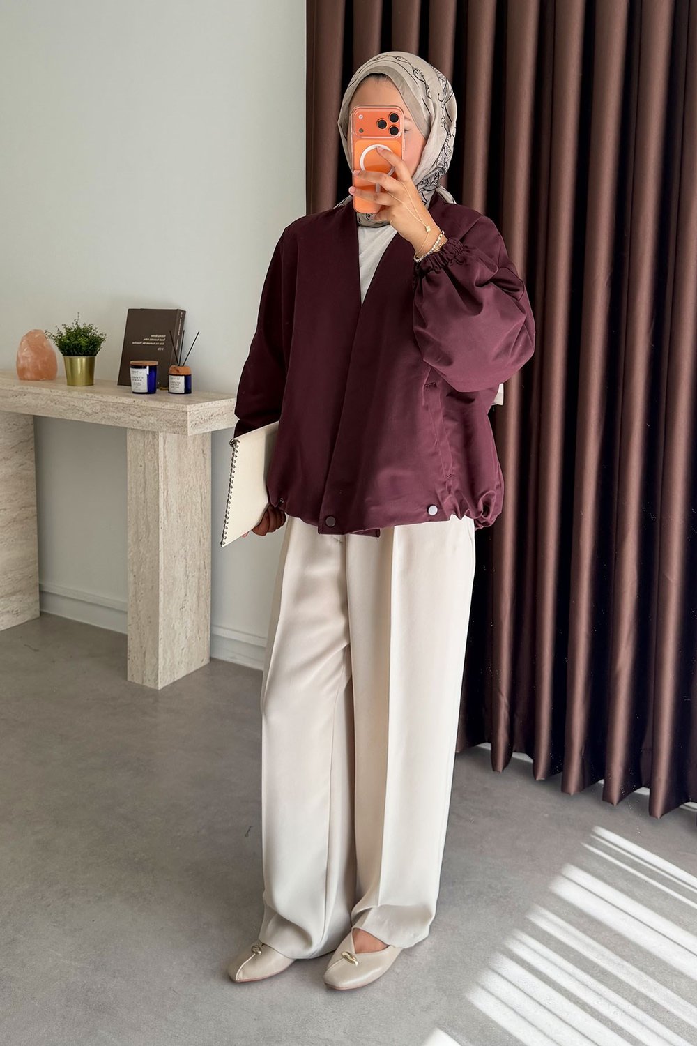 Pamuklu Bomber Ceket - Bordo