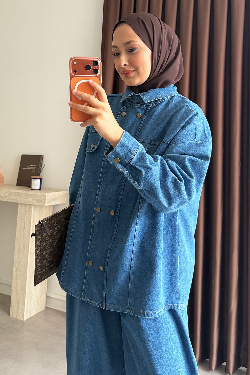 Patlı Denim Takım - Açık Kot