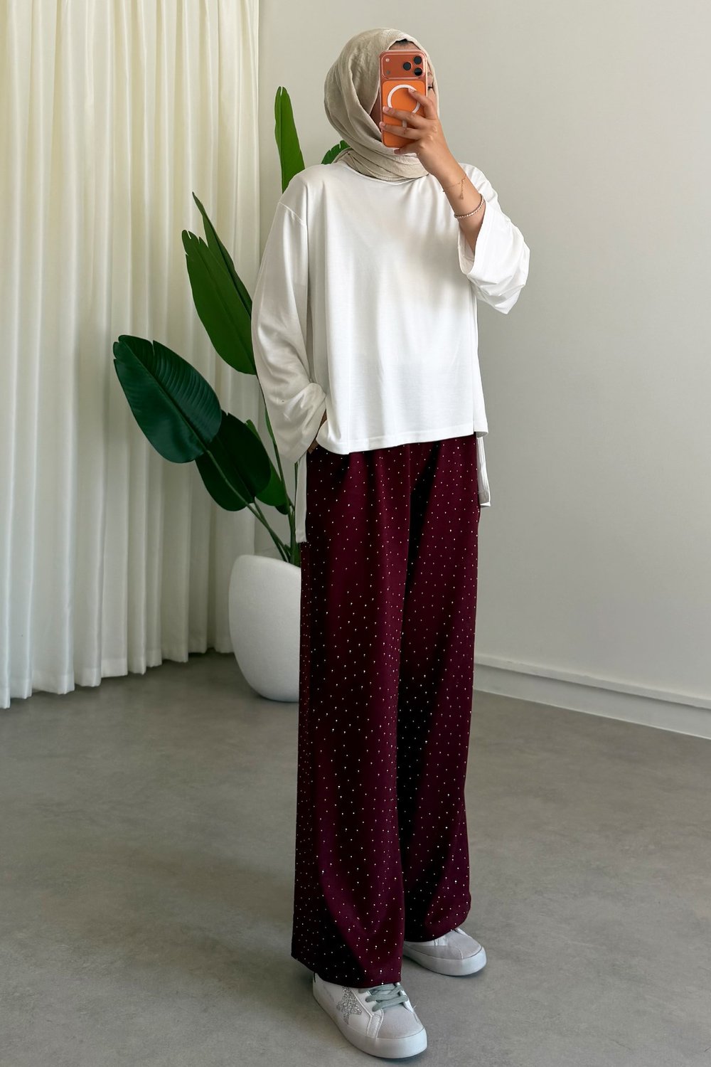 Taşlı Oyşo Pantolon - Bordo