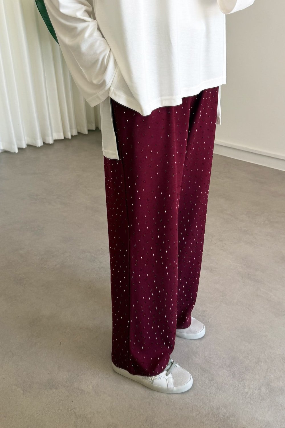 Taşlı Oyşo Pantolon - Bordo