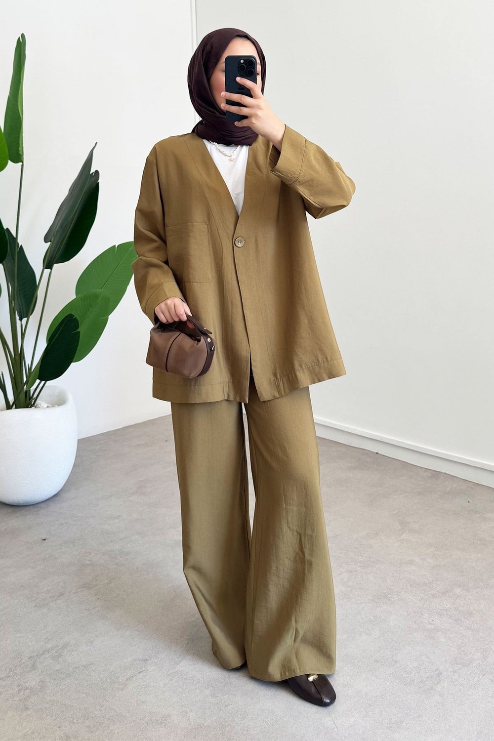 Tek Dügme Takım - Olive
