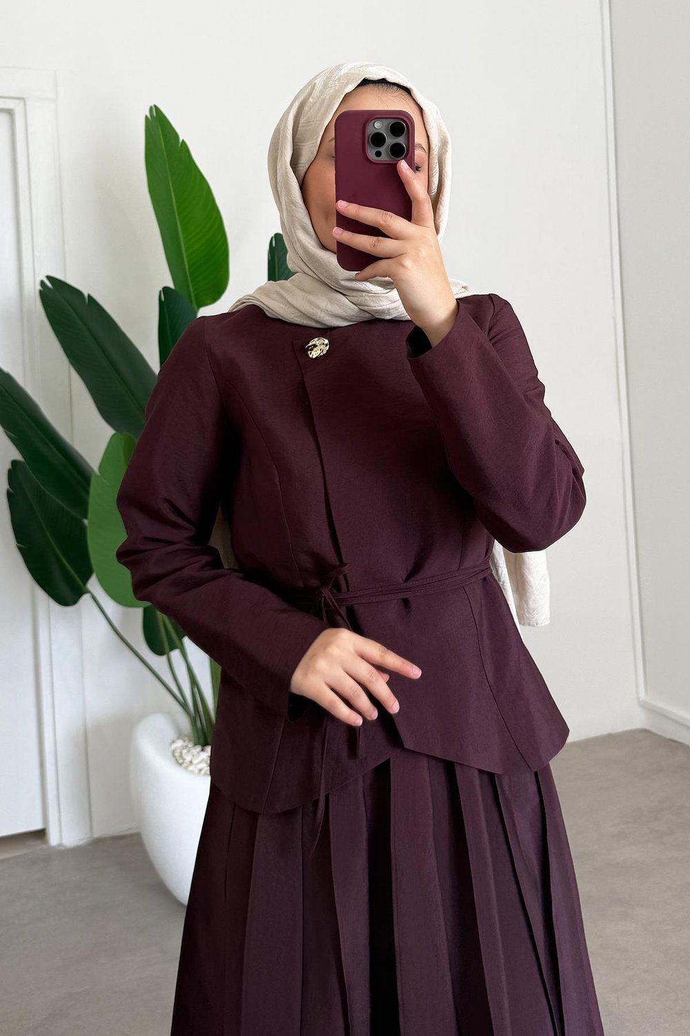 Tek Düğmeli Ceket Takım - Bordo