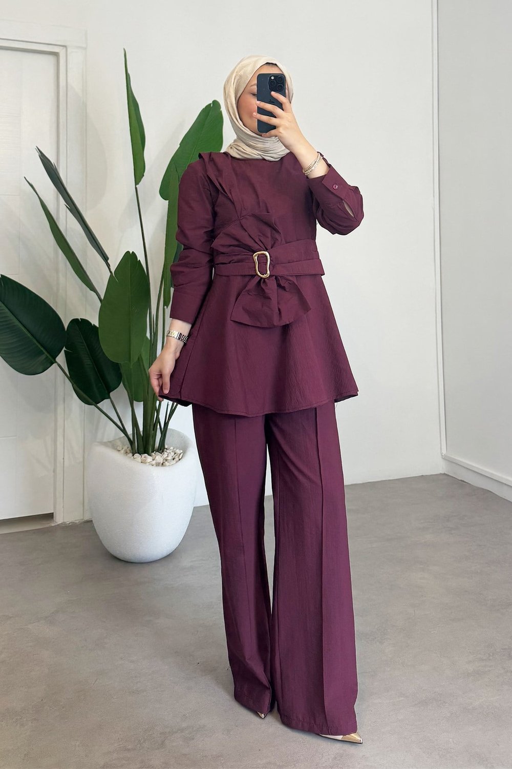 Tokalı Detay Takım - Bordo