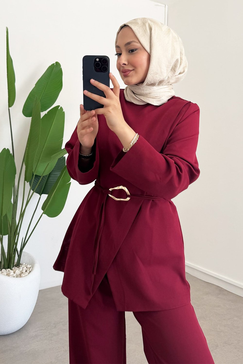Tokalı Double Takım - Bordo