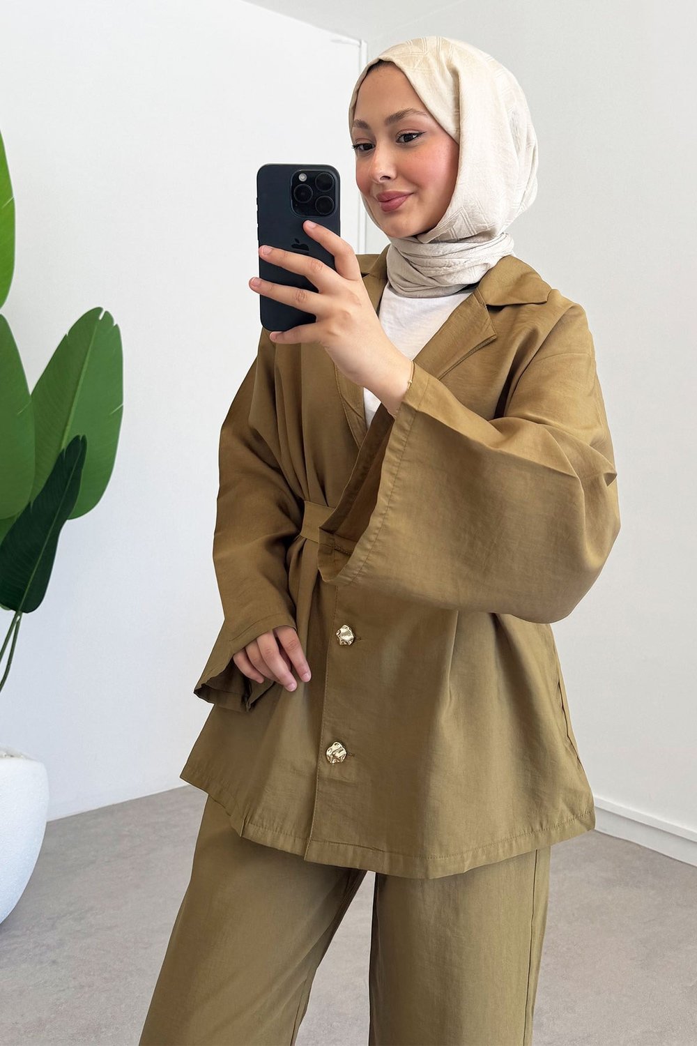 Tokalı Modal Takım - Olive