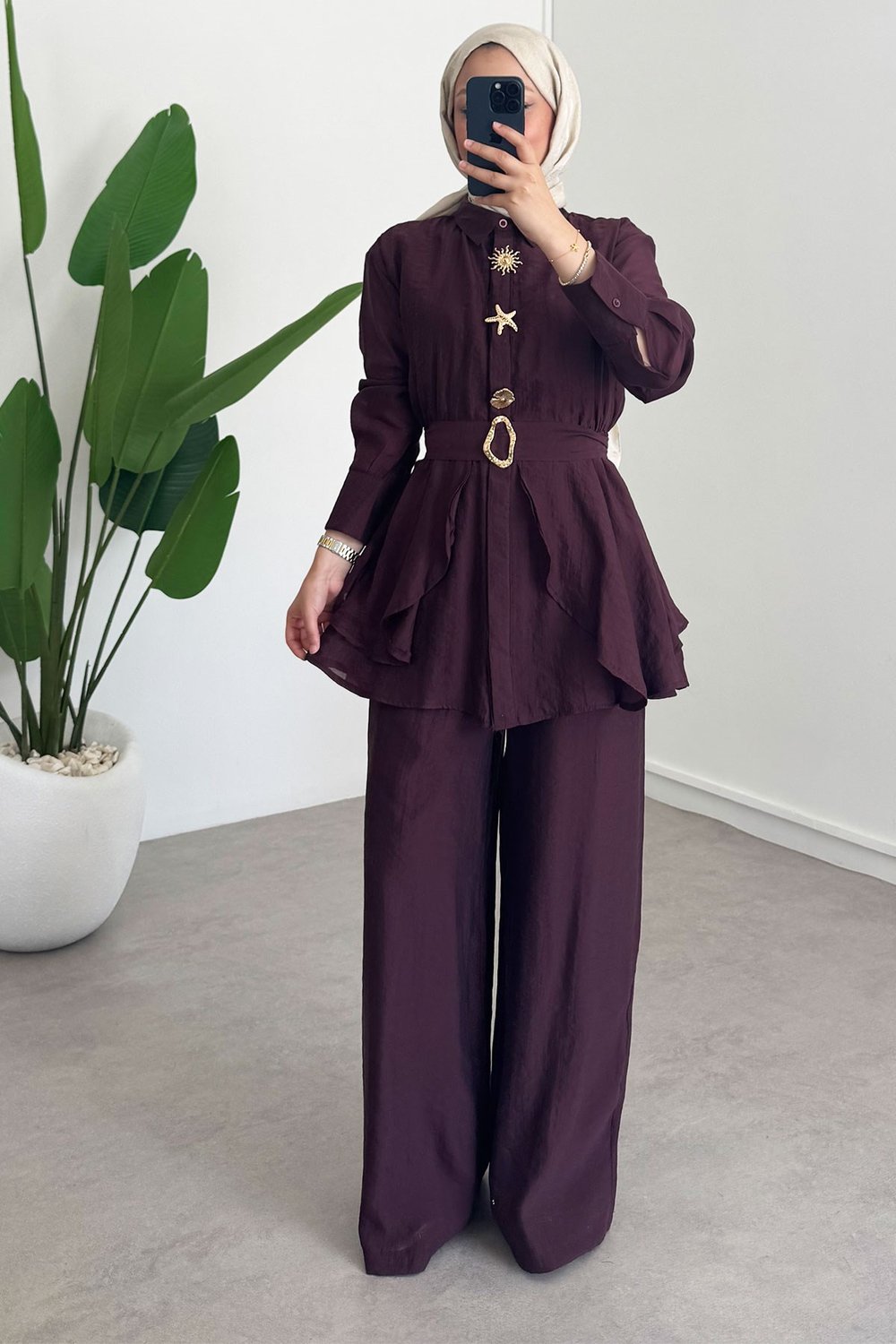 Tokalı Tül Takım - Bordo