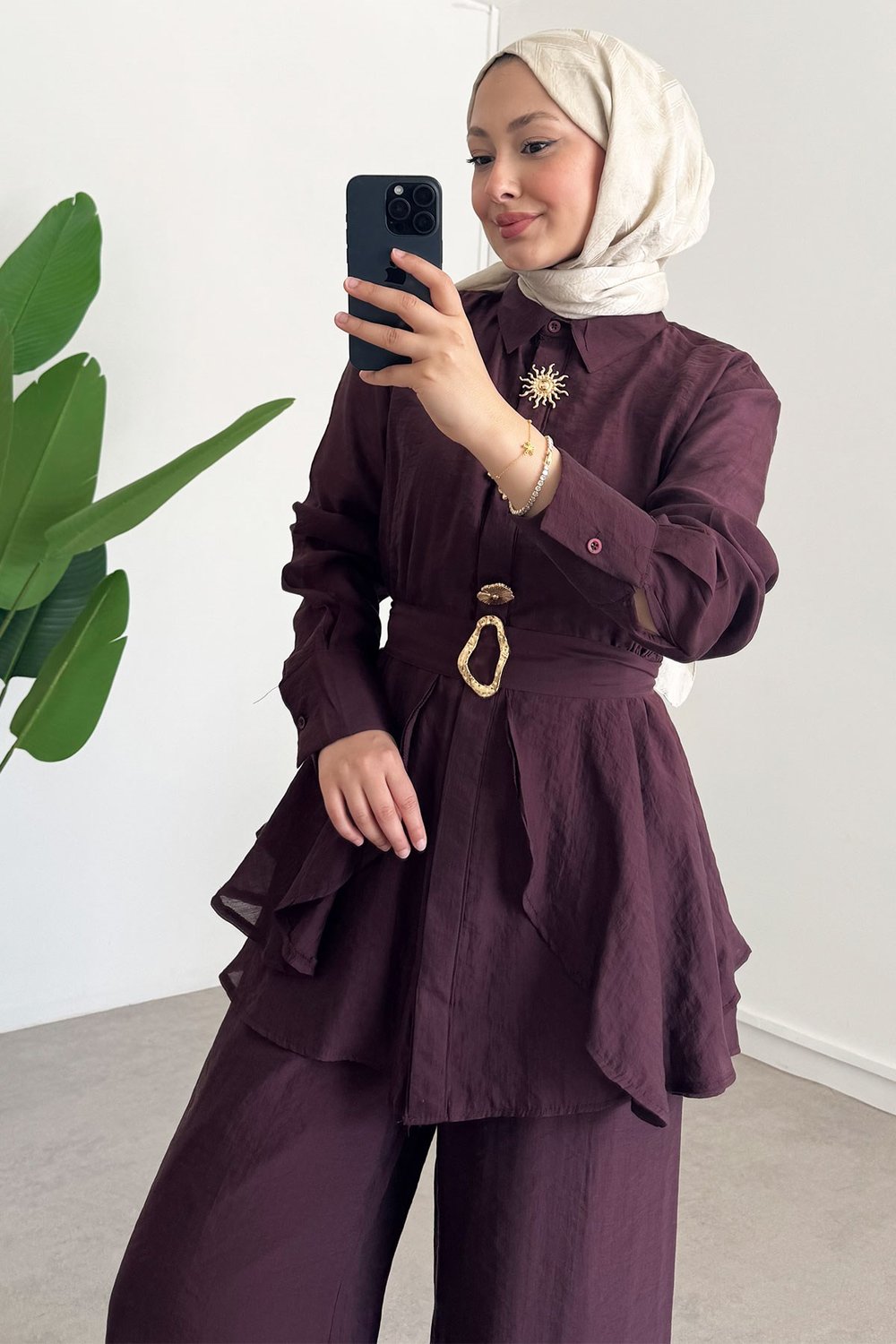 Tokalı Tül Takım - Bordo