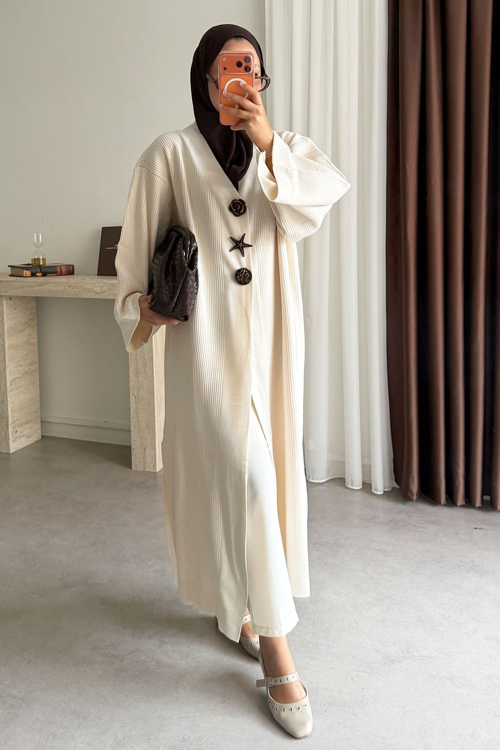 Triko Kimono Elbise - Ekru
