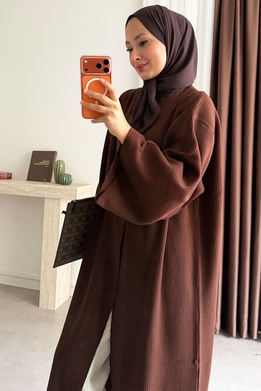 Triko Kimono Elbise - Kahverengi