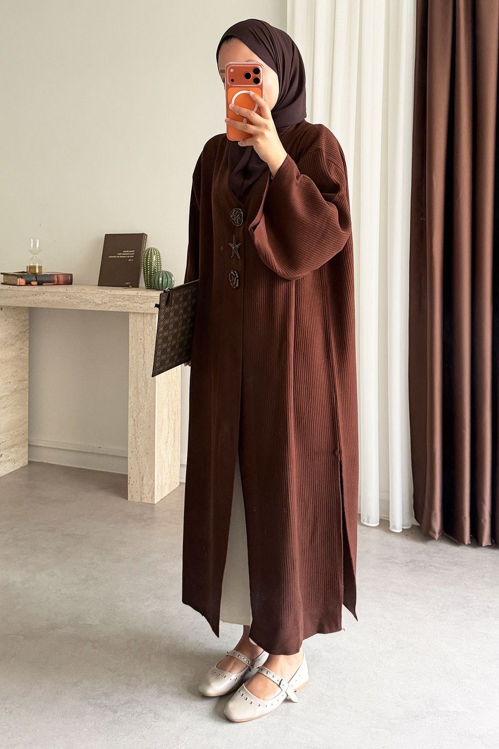 Triko Kimono Elbise - Kahverengi