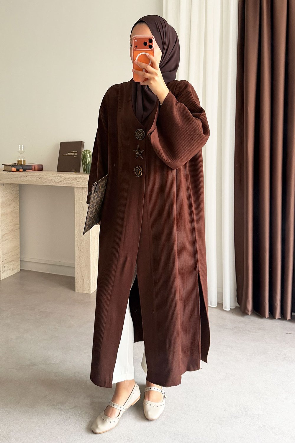 Triko Kimono Elbise - Kahverengi
