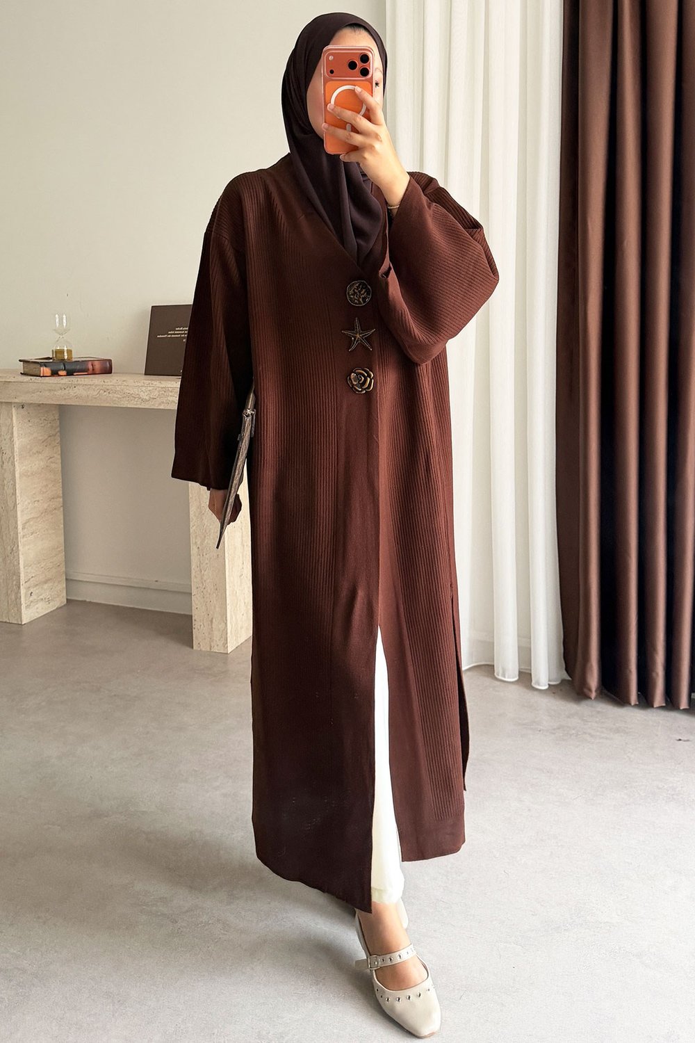 Triko Kimono Elbise - Kahverengi