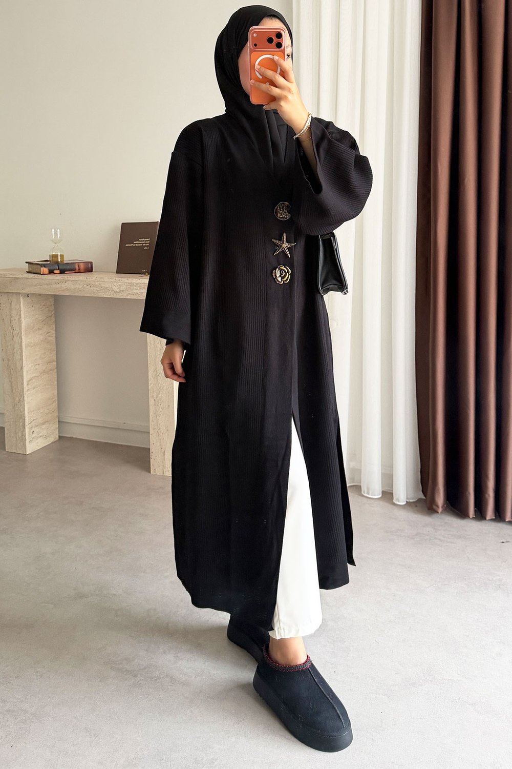 Triko Kimono Elbise - Siyah
