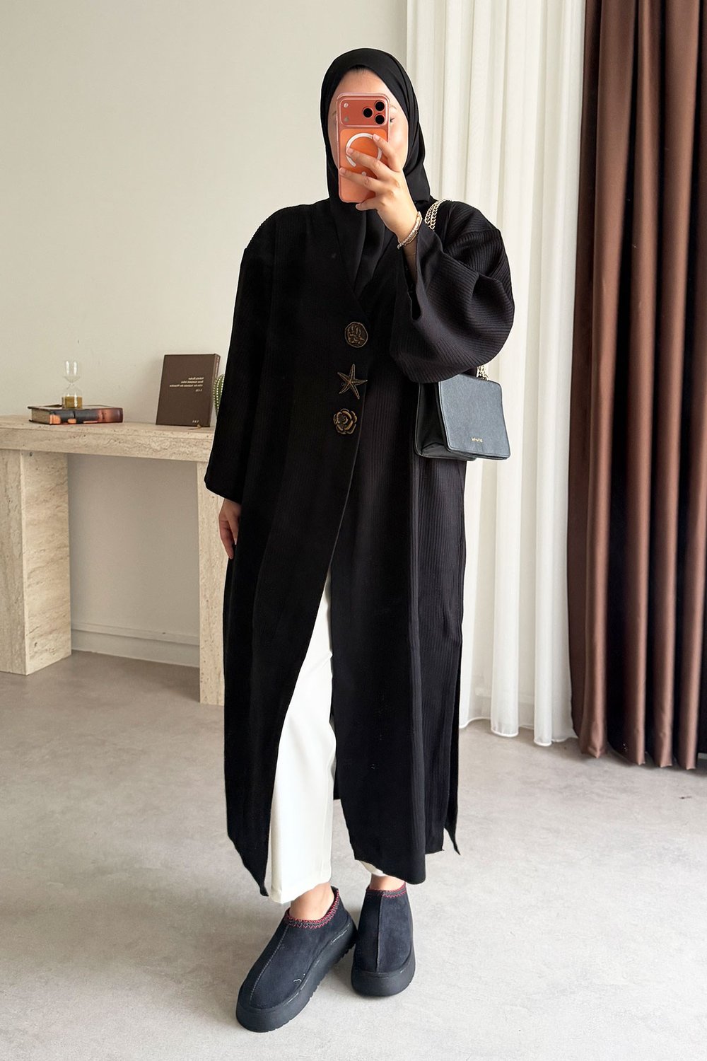 Triko Kimono Elbise - Siyah