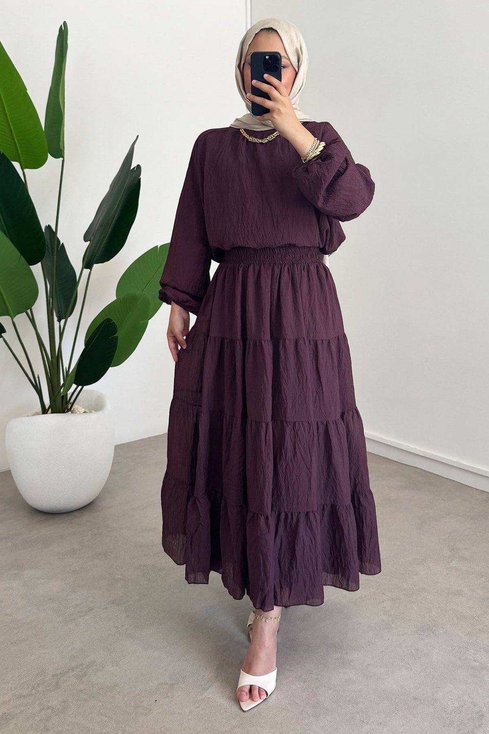 Tül Modal Takım - Bordo