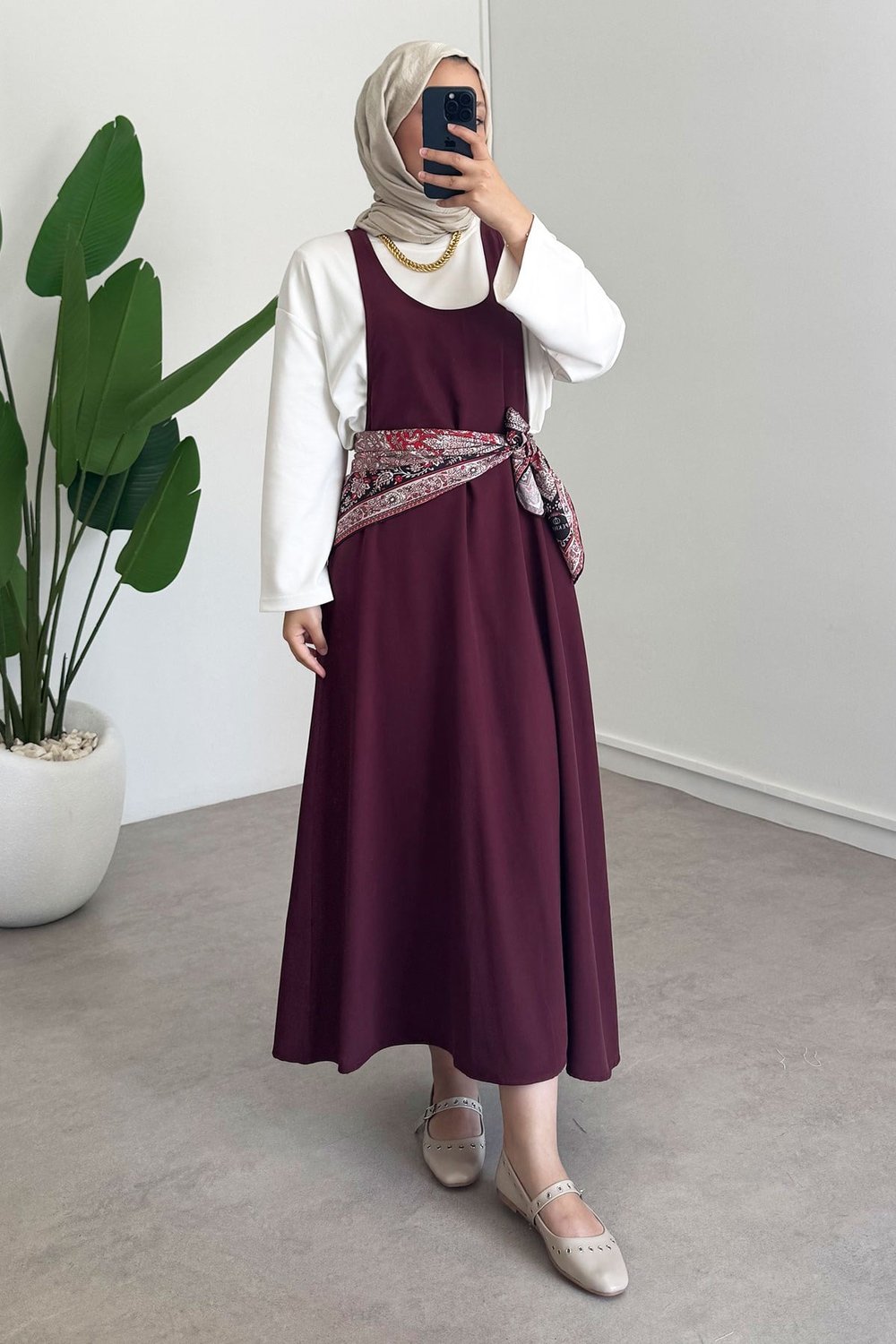 Tunik Jile Elbise - Bordo