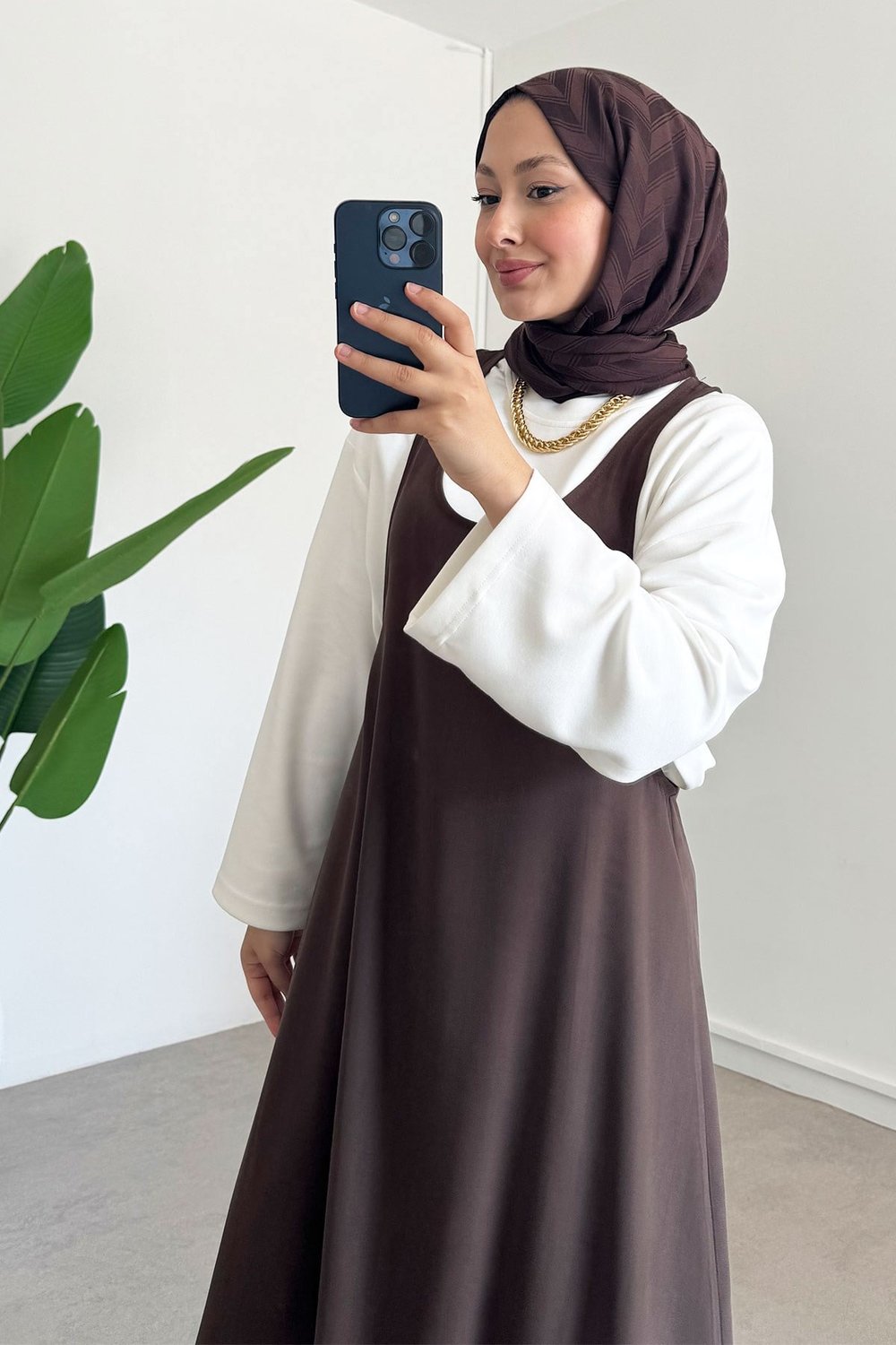 Tunik Jile Elbise - Kahverengi