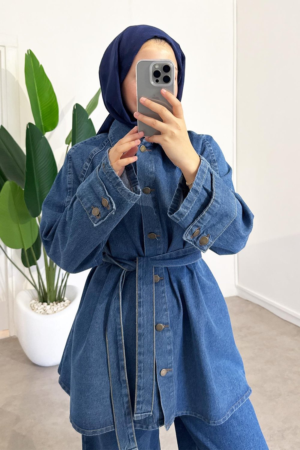 Volan Ceketli Denim Takım - Açık Kot