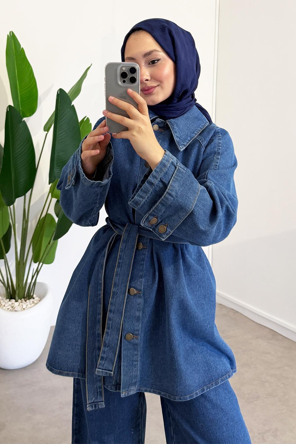 Volan Ceketli Denim Takım - Açık Kot