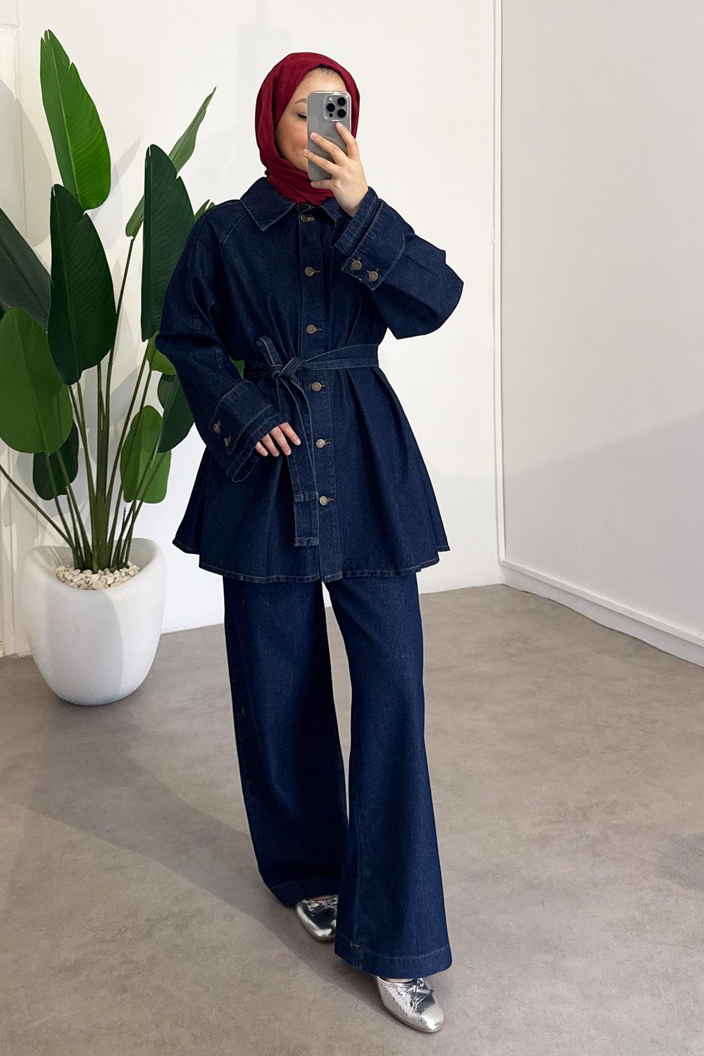 Volan Ceketli Denim Takım - Koyu Kot