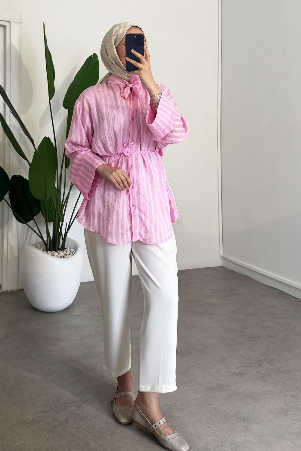 Yaka Baglama Gömlek - Pembe
