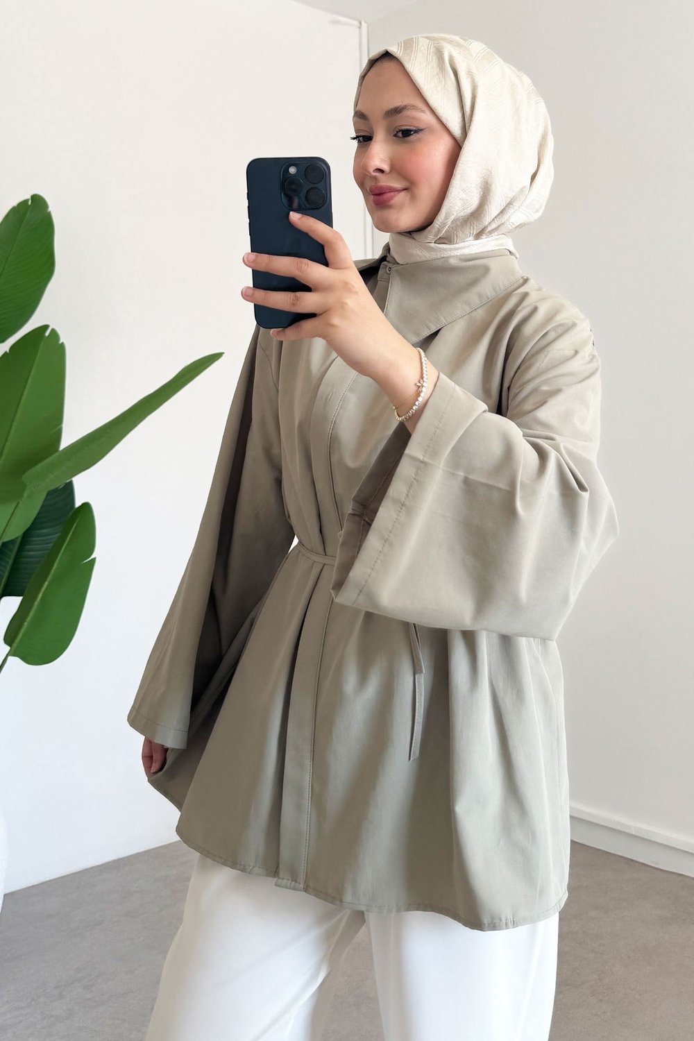 Yaka Detay Gömlek - Olive