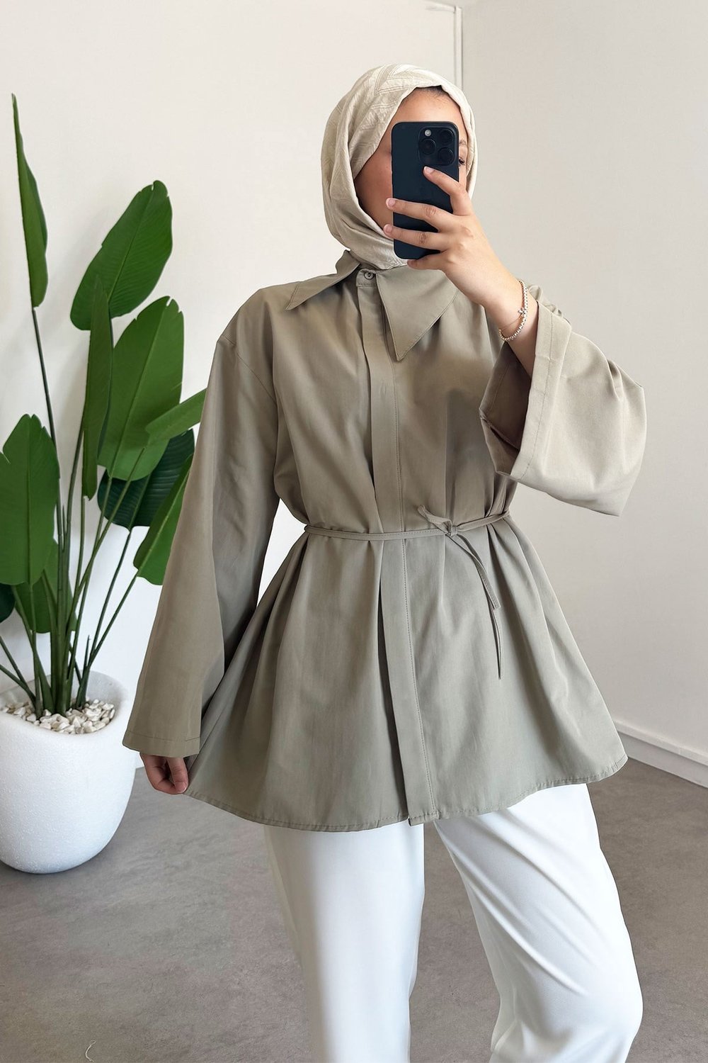 Yaka Detay Gömlek - Olive