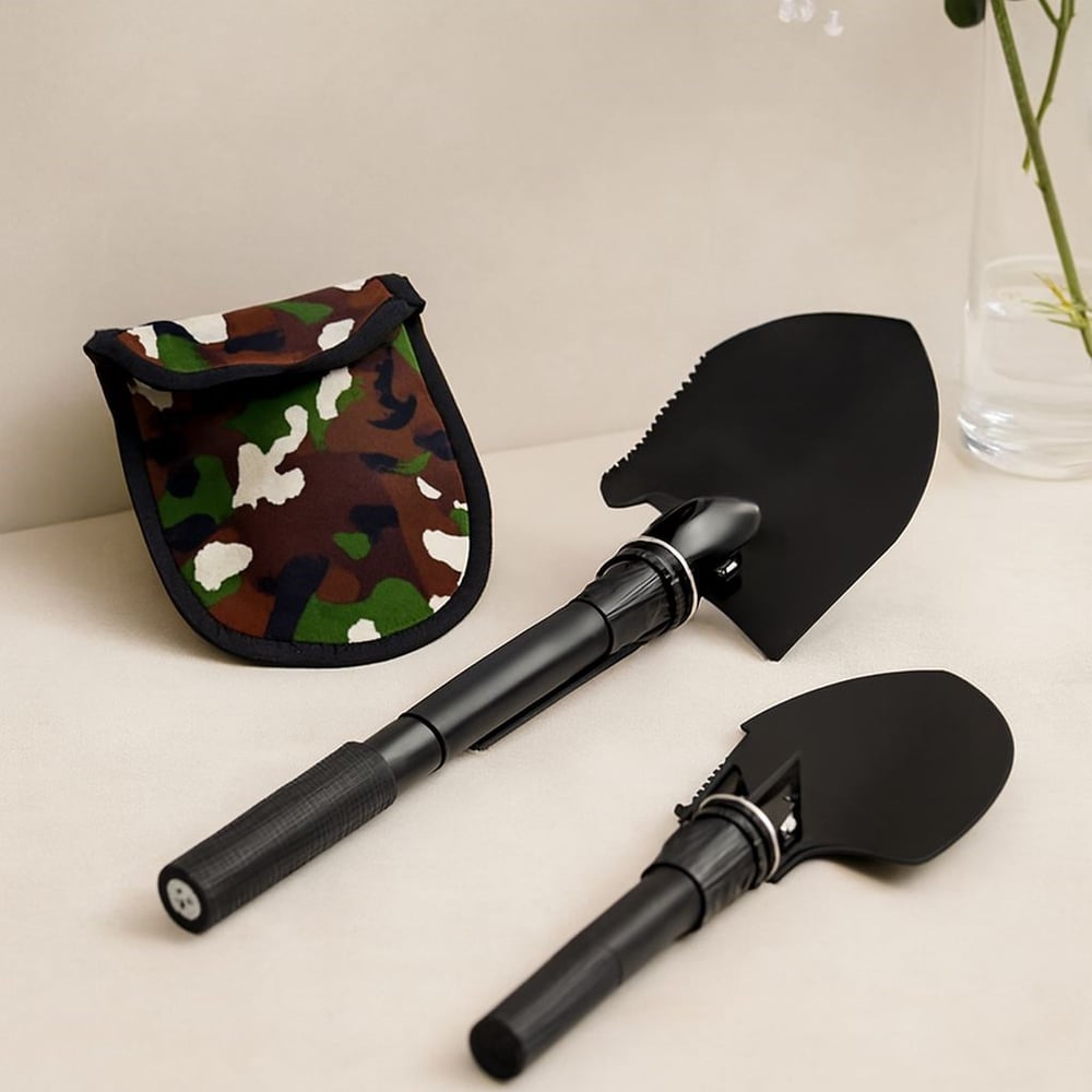 2-in-1 Katlanır Kazma Kürek - Vidalı Portatif Saplı, Pusulalı