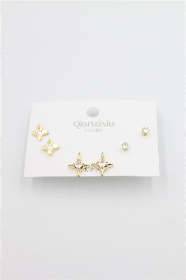 Çoklu Set Küpe - Altın