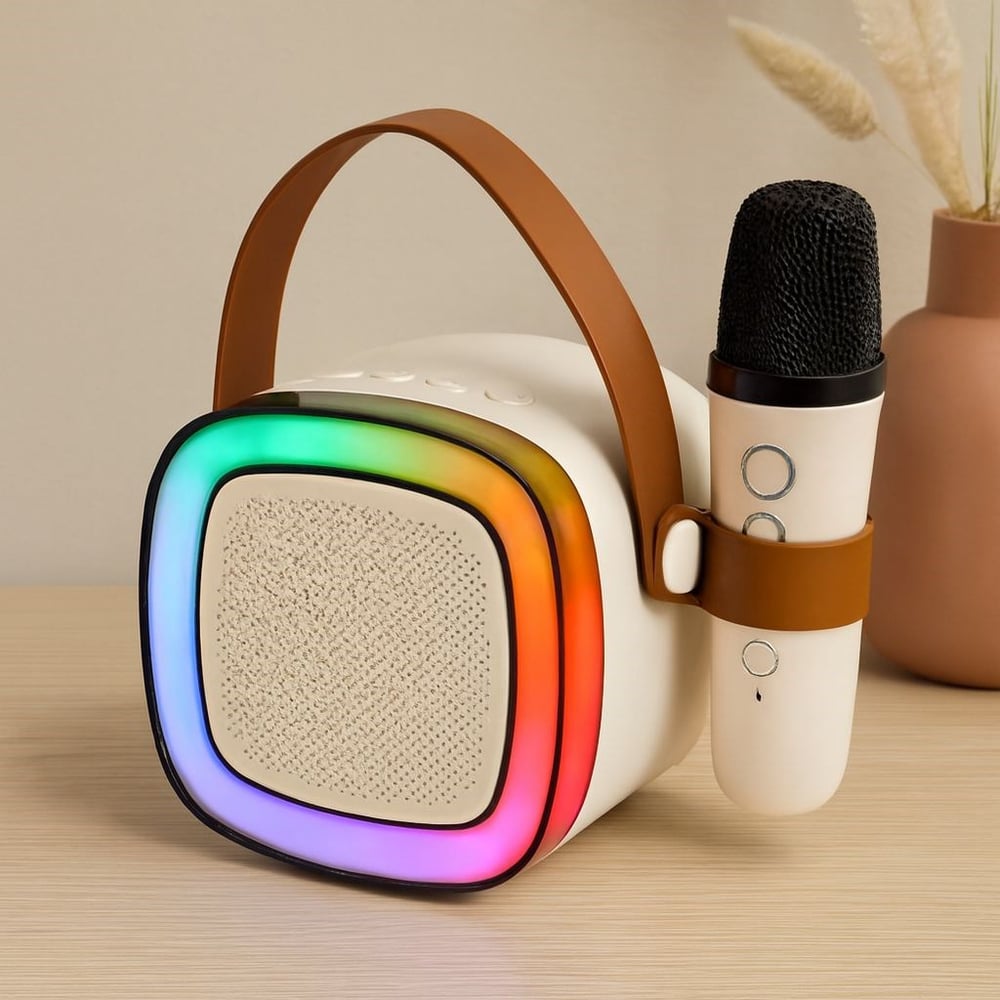 Nostalji Mini Radyo Karaoke Hoparlör - Bluetooth Mikrofonlu USB Şarjlı