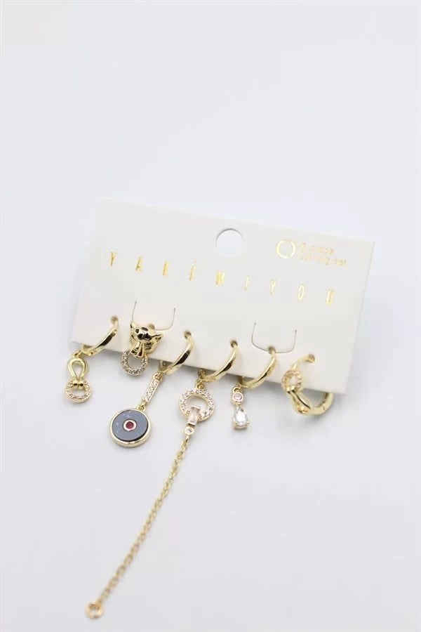 Taşlı Set Küpe - Altın