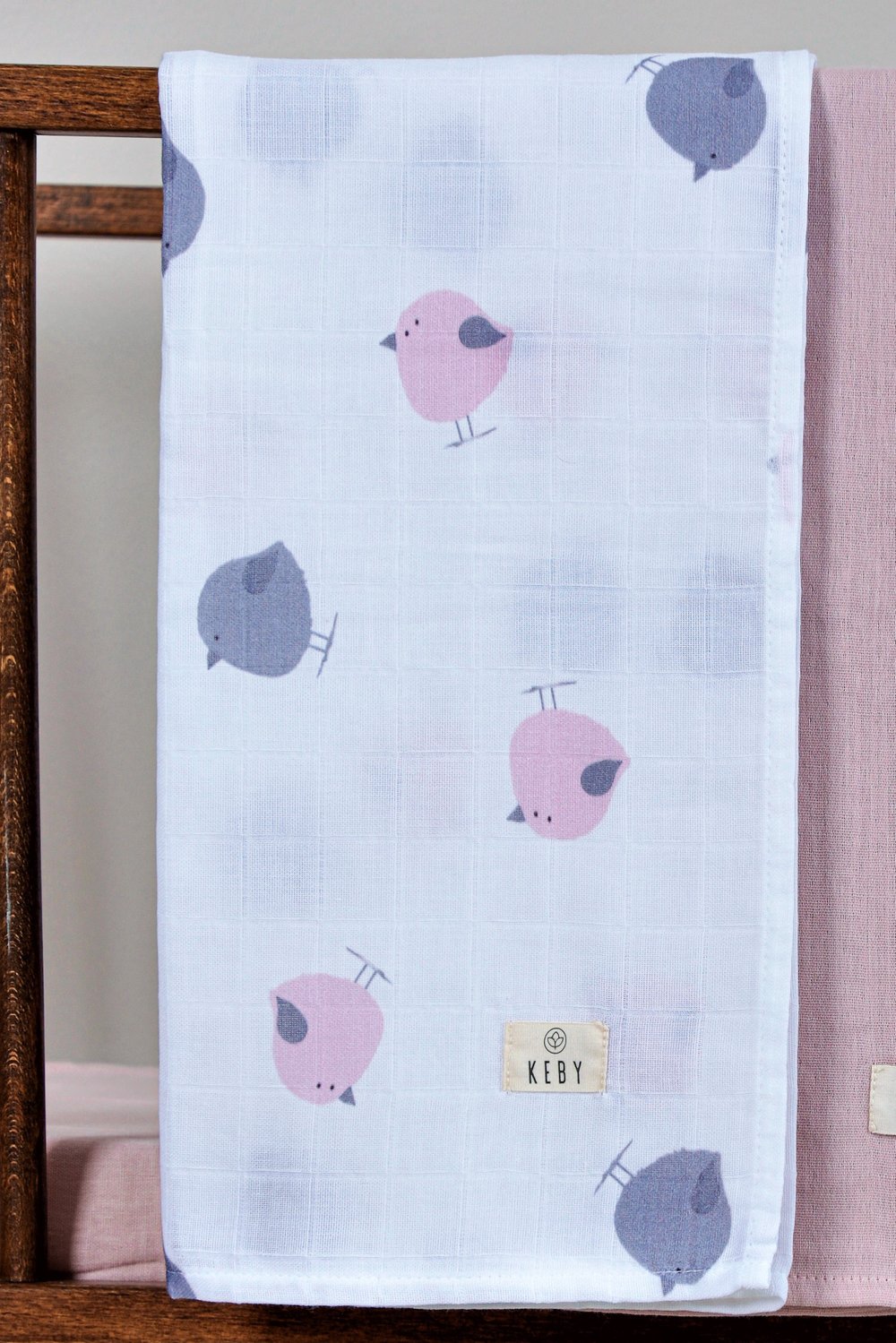 %100 Organik Pamuk Müslin Örtü-Pembe Kuş