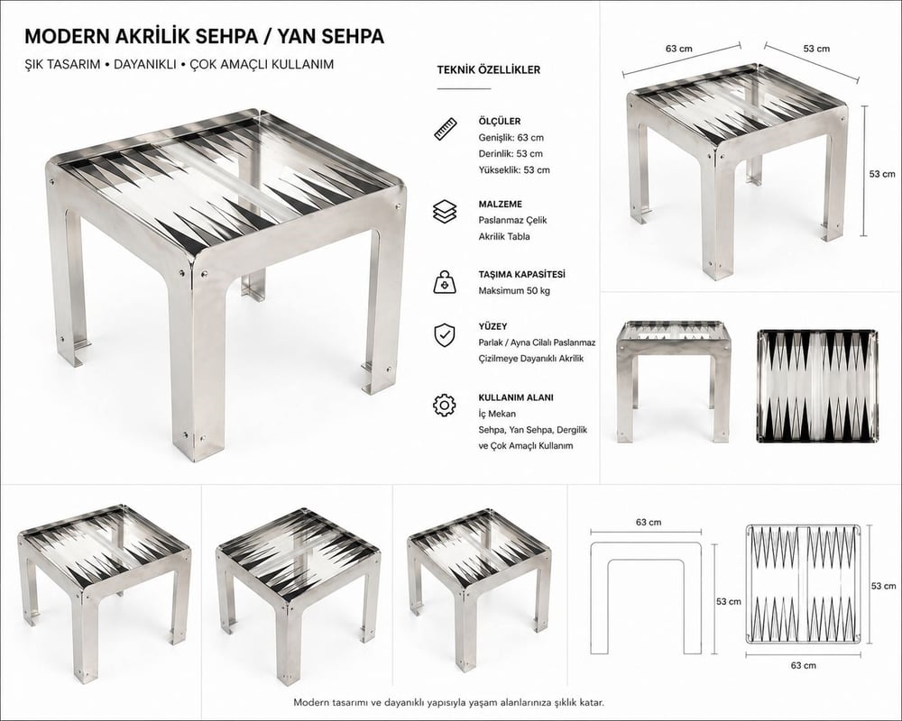 TAVLA VE SATRANÇ SİYAH SEHPA