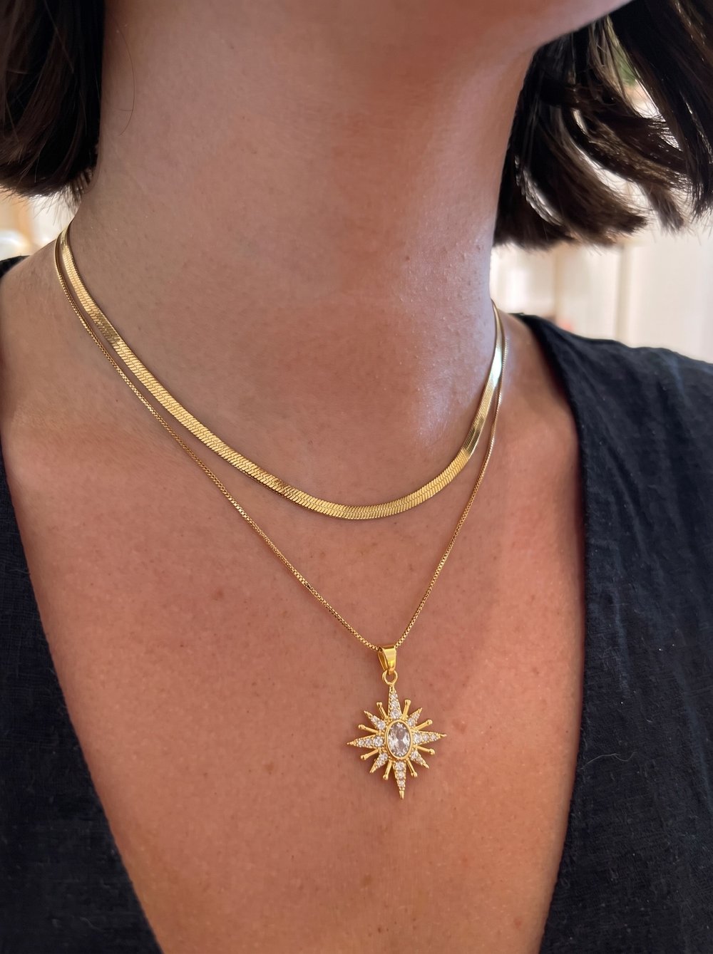 Kadın Gold Renk Taşlı Luna 2'li Çelik Kolye