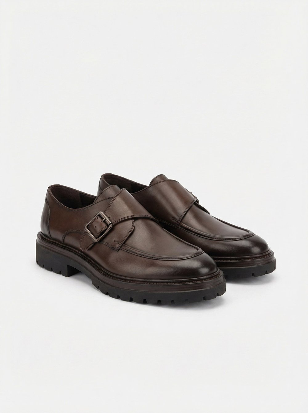 Zesco El Yapımı Hakiki Deri Koyu Kahverengi Erkek Ayakkabısı | Tek Tokalı Kalın Taban Monk Strap