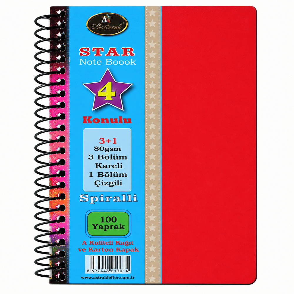 4 Ortalı Defter Defne Star Ayraçlı Defter 3+1 Defter 100 Yaprak DFN-6662
