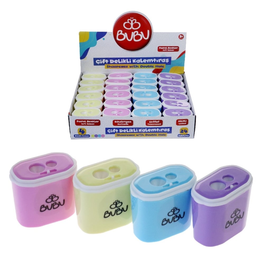 Bu-Bu Kt0011 Şeffaf Dikdörtgen Kalemtraş Çift Delikli Kilitli Pastel Renkler