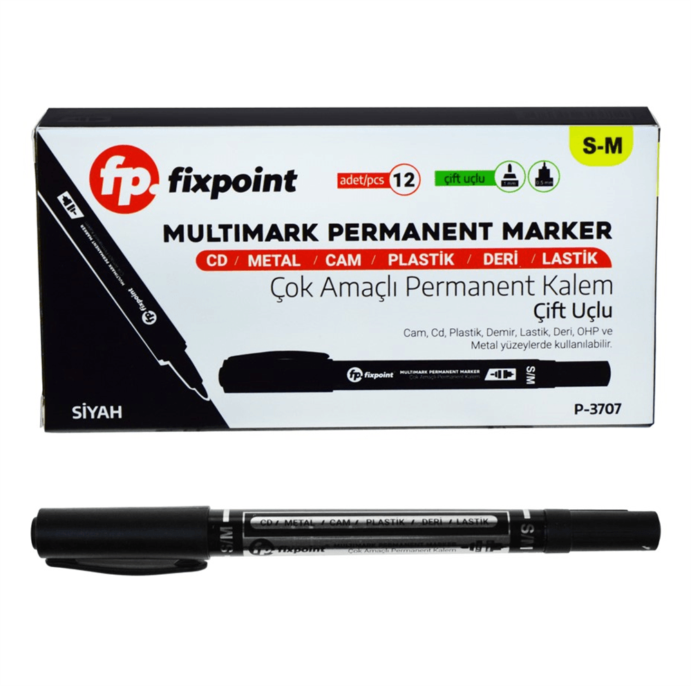 Fixpoint Çift Uçlu (S/M) Kalıcı Markör Kalem Siyah - P-3707