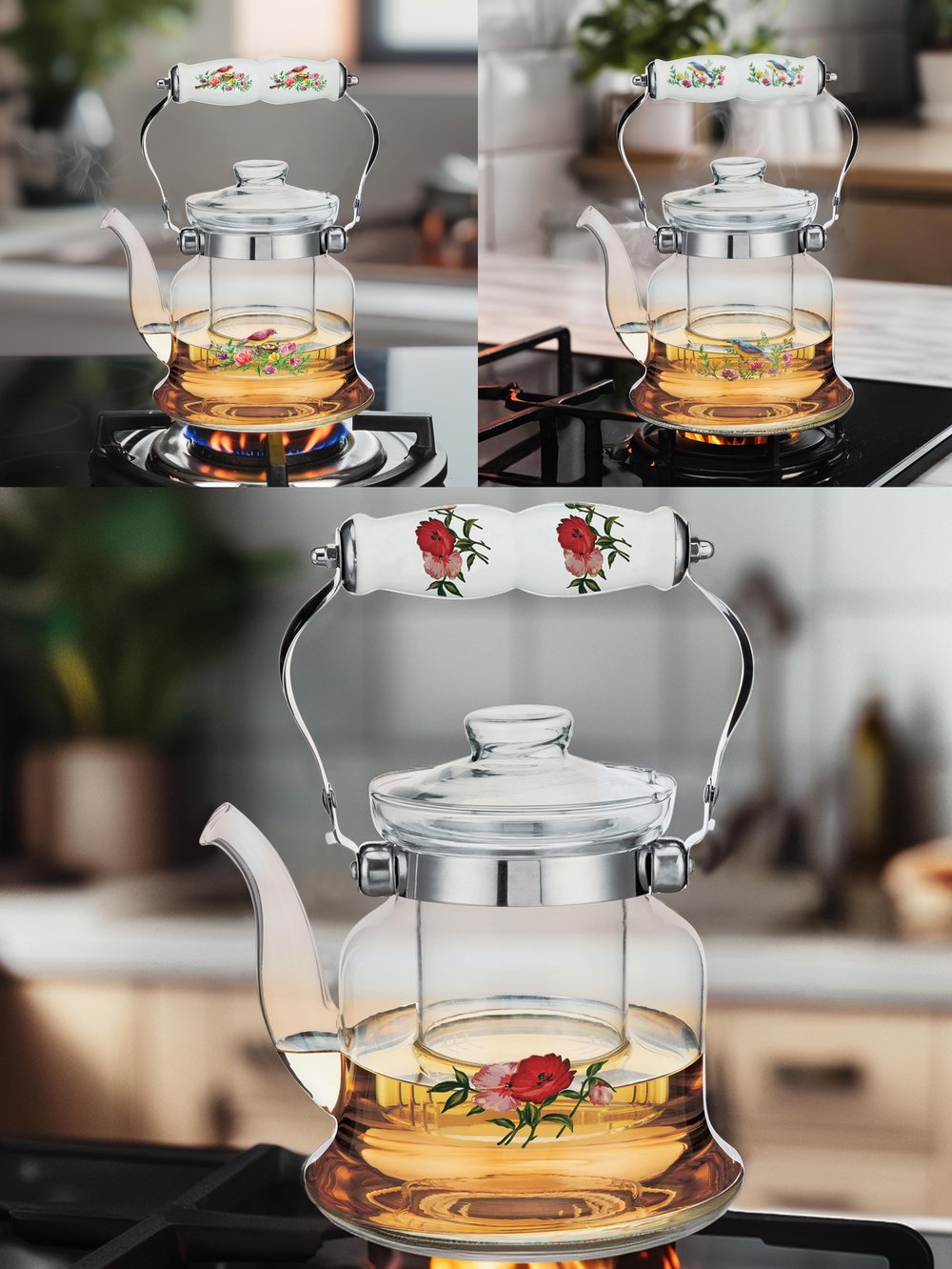 Paçi Rosellea Porselen Saplı Cam Demlik 900 Ml 401430