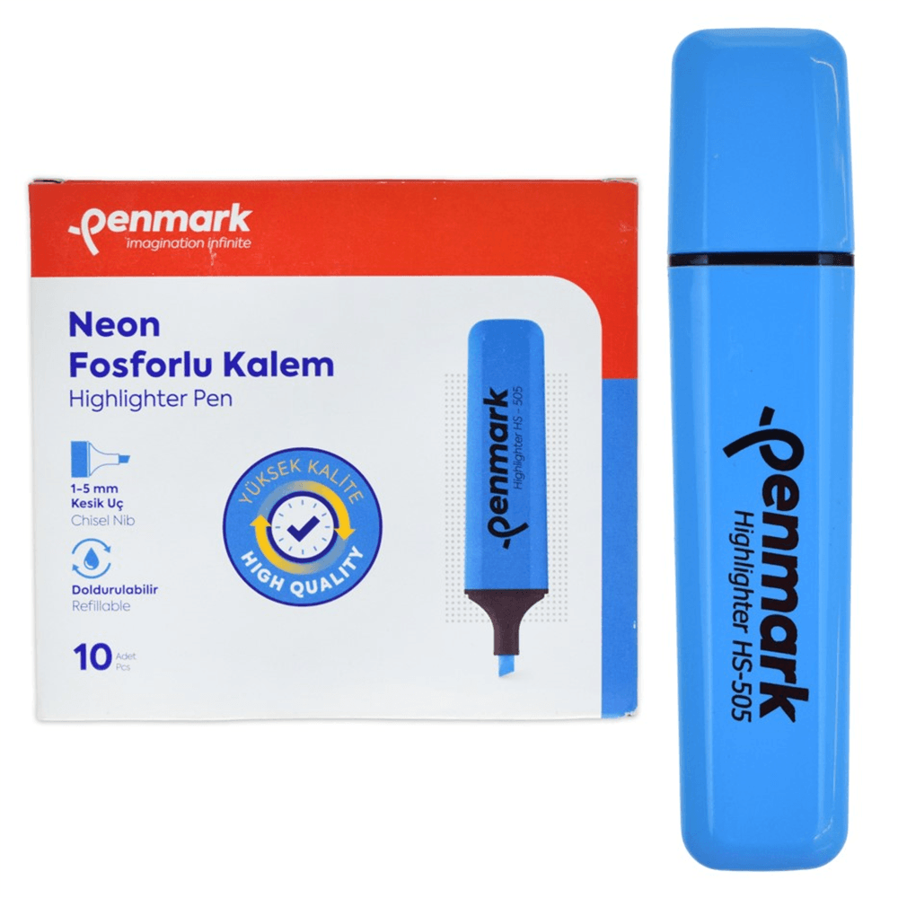 Penmark Neon Fosforlu Kalem Cam Göbeği Mavisi Estetik Renk - HS-505-06